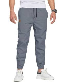 JustSun Chino Hosen Herren Baumwolle Freizeithose Herren Jogginghose Herren Sporthose Trainingshose mit Kordelzug Casual Hose mit Taschen Denim Blau XXL von JustSun