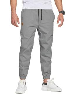 JustSun Chino Hosen Herren Baumwolle Freizeithose Herren Jogginghose Herren Sporthose Trainingshose mit Kordelzug Casual Hose mit Taschen Grau L von JustSun