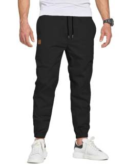 JustSun Chino Hosen Herren Baumwolle Freizeithose Herren Jogginghose Herren Trainingshose Sporthose Männer Lang mit Kordelzug Casual Hose mit Taschen Schwarz L von JustSun