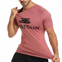 JustSun Fitness Slim Fit T-Shirt Herren Sportshirt Herren Kurzarm Sport Shirt Männer Muscle Shirt Bodybuilding Gym Schnelltrocknend Rot XL von JustSun