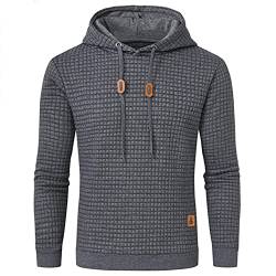 JustSun Herren Hoodie Kapuzenpullover Pullover Herren Karierter Jacquard Hooded Hoodie Grau XL von JustSun