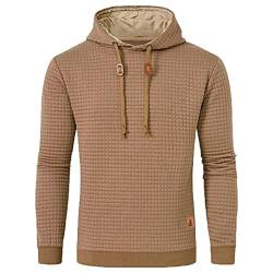 JustSun Herren Hoodie Kapuzenpullover Pullover Herren Karierter Jacquard Hooded Hoodie Khaki S von JustSun