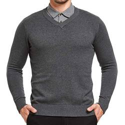 JustSun Herren Pullover Basic Strickpullover Herren Klassisch Langarm Männer Sweater mit V-Ausschnitt Grau M von JustSun