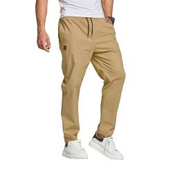 JustSun Hosen Herren Chino Cargo Hose Herren Freizeithose Cargohose Männer Jogginghose Herren Baumwolle Elastische Taille mit Kordelzug Khaki S von JustSun