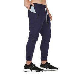 JustSun Jogginghose Herren Baumwolle Classic Sweathose Elasticated Cuff Trainingshose Männer Slim Fit mit Reißverschlusstaschen Blau X-Large von JustSun