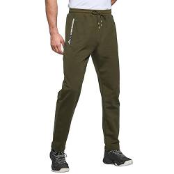 JustSun Jogginghose Herren Baumwolle Sporthose Herren Lang Trainingshose Männer Sweatpants Freizeithose Sport Hosen Herren Ohne Bündchen Armee grün 3XL von JustSun