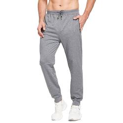 JustSun Jogginghose Herren Baumwolle Sporthose Trainingshose Herren Lang Fitness Hosen Männer Sweathose Sweatpants Herren mit Reissverschluss Taschen Grau 3XL von JustSun