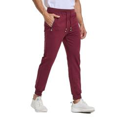 JustSun Jogginghose Herren Baumwolle Sporthose Trainingshose Herren Lang Fitness Hosen Männer Sweathose Sweatpants Herren mit Reissverschluss Taschen Rotwein S von JustSun