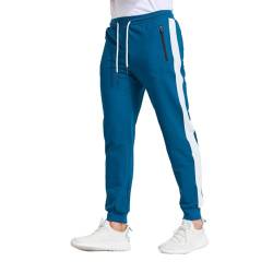 JustSun Jogginghose Herren Baumwolle Trainingshose Männer Sporthose Herren Lang Joggers Jogging-Hose Herren Sweathose Hosen Fitness Trackpants Gym Sport Herren Pfauenblau L von JustSun