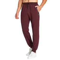 JustSun Jogginghose Herren Sporthose Trainingshose Herren Baumwolle Fitness Hosen Jogger mit Reissverschluss Taschen Rot S von JustSun