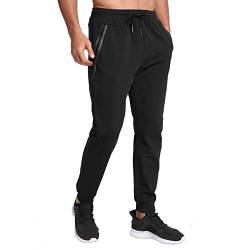 JustSun Jogginghose Herren Sporthose Trainingshose Herren Freizeithose Männer Baumwolle Fitness Hosen mit Reissverschluss Taschen Schwarz 3XL von JustSun