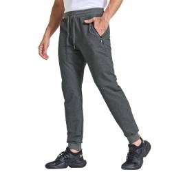 JustSun Jogginghose Herren Sporthose Trainingshose Herren Freizeithose Männer Baumwolle Fitness Hosen mit Reißverschlusstaschen Dunkelgrau 3XL von JustSun