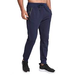 JustSun Jogginghose Herren Sporthose Trainingshose Herren Männer Baumwolle Fitness Hosen mit Reissverschluss Taschen Blau 3XL von JustSun