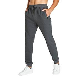 JustSun Jogginghose Herren Trainingshose Männer Sporthose Herren Lang Baumwolle Fitness Freizeithose Herren Reissverschluss Taschen Dunkelgrau XXL von JustSun