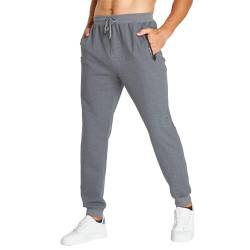 JustSun Jogginghose Herren Trainingshose Männer Sporthose Herren Lang Baumwolle Fitness Freizeithose Herren Reissverschluss Taschen Grau M von JustSun