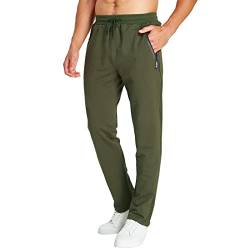 JustSun Jogginghose Herren Trainingshose Sporthose Herren Lang Baumwolle Fitness Hosen Herren Reissverschluss Taschen Grün L von JustSun