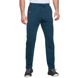 JustSun Jogginghose Herren Trainingshose Sporthose Herren Lang Baumwolle Fitness Hosen Herren Reissverschluss Taschen Mittelblau XXL von JustSun