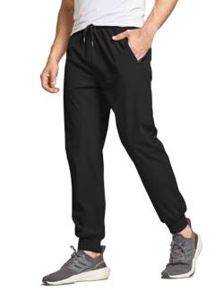 JustSun Jogginghose Herren Trainingshose Sporthose Herren Lang Laufhose Freizeithose Männer mit Reißverschlusstaschen Leichte Schnelltrocknend Atmungsaktiv Schwarz 3XL von JustSun