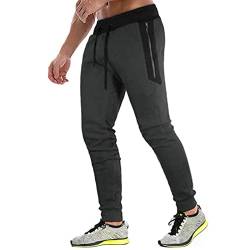 JustSun Jogginghose Herren Trainingshose Sporthose Herren Lang Slim Fit Fitness Hosen Herren mit Reißverschlusstaschen Grau 3XL von JustSun