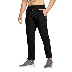 JustSun Jogginghose Herren Trainingshose Sporthose Herren Lang Track Pants Schnelltrocknend Laufhose Stretch Fitness Sport Gym Hosen Männer mit Reißverschluss Schwarz M von JustSun