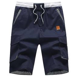 JustSun Kurze Hosen Herren Shorts Cargo Sommer Chino Shorts Männer Baumwolle Mehreren Taschen mit Tunnelzug Navy Blau XL von JustSun