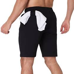 JustSun Kurze Hosen Herren Shorts Kurze Sporthose Jogginghose Sommer Sweatshorts Sport Shorts Baumwolle mit Reißverschlusstaschen Schwarz XL von JustSun