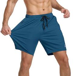 JustSun Kurze Hosen Herren Shorts Sommer Kurz Sporthose Herren Jogginghose Sport Shorts Sweatshorts Trainingshose Laufshorts mit Reissverschluss Pfauenblau XXL von JustSun