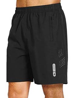 JustSun Kurze Hosen Herren Shorts Sommer Kurz Sporthose Jogginghose Herren Sport Shorts Trainingshose Laufshorts mit Reissverschluss Schwarz L von JustSun