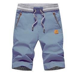 JustSun Kurze Hosen Herren Shorts Sommer Shorts Chino Baumwolle mit Tunnelzug Denim Blau XL von JustSun