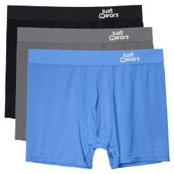 JustWears Boxer Briefs - Pack of 3 | Anti Chafing No Ride Up Organic Underwear for Men | Perfect for Everyday Wear or Sports Like Walking Cycling & Running, M, Blue, Grey & Black von JustWears