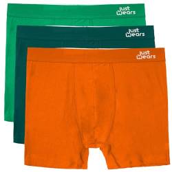 JustWears Boxer Briefs with Pouch - Pack of 3 | Anti Chafing No Ride Up Organic Underwear for Men | Perfect for Everyday Wear or Sports Like Walking Cycling & Running, L, Pine, Orange & Green von JustWears