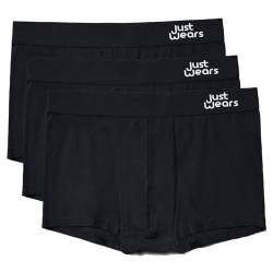 JustWears Trunks with Pouch - Pack of 3 | Anti Chafing No Ride Up Organic Underwear for Men | Perfect for Everyday Wear or Sports Like Walking Cycling & Running | All Black | Medium von JustWears