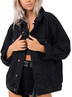 Oversized Denim Jacke für Frauen Langarm Klassisch Lose Jean Trucker Jacke - Schwarz - Medium Mehr von Justalwart