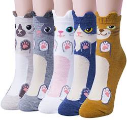 Justay 5 Paar Lustige Socken Original Niedliche Tiere Lässige Baumwolle Druck Für Mädchen und Frauen Einheitsgröße, Blanco azul, One size von Justay Comf