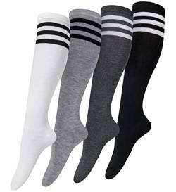 Justay Comf 4 Paar Overknee Strümpfe Damen Baumwolle Kniestrümpfe Knee High Socks Lange Socken Volleyballsocken Sportsocken Damensocken Einheitsgröße von Justay Comf