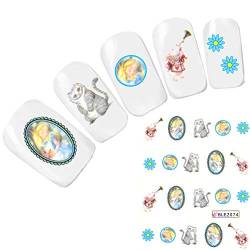 JUSTFOX - Tattoo Nail Art Alice im Wunderland Katze Hase Aufkleber Nagel Sticker von Justfox