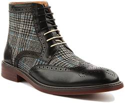 Justin Reece Herren Chukka Brogue-Stiefel mit Tweed-Details und Leder-Fußbett, Schwarz - Größe: 44 EU von Justin Reece England