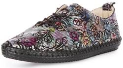 JUSTINREESS ENGLAND LEXI 2 Damen Leder Slip-On Schuhe Elegante Blumendruck Slip-Ons für dauerhaften Komfort und Stil, schwarz/silberfarben, 37 EU von Justinreess England