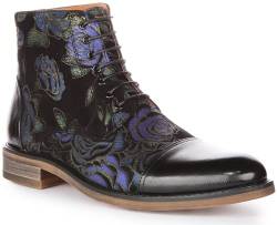 JUSTINREESS England Adam Herren-Stiefelette mit Schnürung, florales Leder, schwarzblau, 42 1/3 EU von Justinreess England