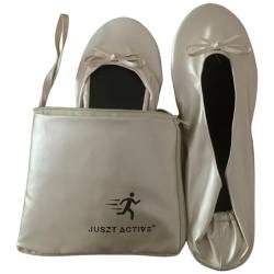 Juszt Active Faltbare Ballett-Pumps, Schuhe für Damen, mit passender Tragetasche, Perlweiß, einfarbig, 41/42 EU von Juszt Active