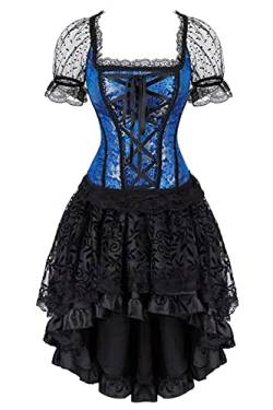 Jutrisujo Corsagenkleid elegant kleid korsett corsage Ärmel spitze Vollbrust gothic rock Asymmetrie burlesque damen Große Größe Schwarz M von Jutrisujo