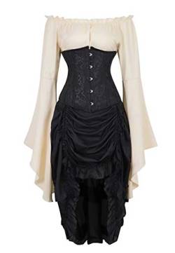 Jutrisujo Corsagenkleid unterbrust Corsage bustiers korsett kleid burlesque Spitzenrock und Bluse für Karneval 3-teiliges Set Khaki Black xl von Jutrisujo