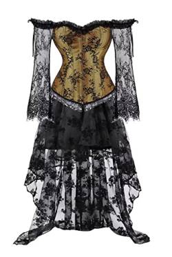 Corset Dress Korsett Kleid Corsage Damen Gothic Taille Lang Rock Hauch Bluse Elegant Frauen Gelb 5XL von Jutrisujo