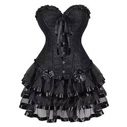 Jutrisujo Corset Dress Korsett Kleid Rock Damen Corsage Spitze Schnüren Corsagenkleid Halloween Vintage Schwarz 5XL von Jutrisujo