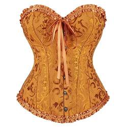 Jutrisujo Corset Korsett Damen Top Korsage Dessous Corsage Vollbrust Vintage Burlesque Halloween Gothic Frauen Kostüm übergröße Gelb 3XL von Jutrisujo