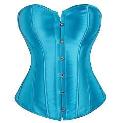 Jutrisujo Corsett Korsett Damen Corsage Corset Vollbrust Oberteil Top Korsage Satin Burlesque Renaissance Kostüm Blau 3XL von Jutrisujo