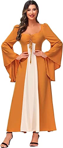Jutrisujo Damen Kleid Mittelalter Kleid Cosplay Dress Kleidung Große Größen Renaissance Kostüm Vintage Retro Halloween gelb L von Jutrisujo
