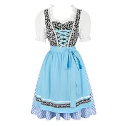 Jutrisujo Dirndl Damen Trachtenkleid 3tlg Schürze Bluse Kleider Midi Oktoberfest Outfit Bayerische Karneval Kleidung Kostüm Blau 2XL von Jutrisujo