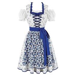 Jutrisujo Dirndl für Damen Trachtenkleid 3tlg Schürze Bluse Kleider Midi Oktoberfest Outfit Bayerische Karneval Kleidung Kostüm Blau 2XL von Jutrisujo