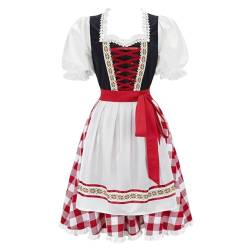 Jutrisujo Dirndl für Damen Trachtenkleid 3tlg Schürze Bluse Kleider Midi Oktoberfest Outfit Bayerische Karneval Kleidung Kostüm Schwarz Rot 3XL von Jutrisujo